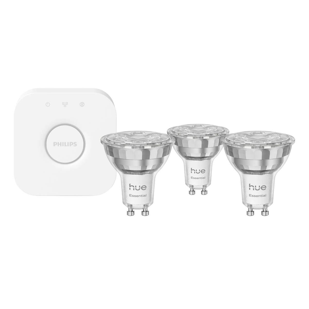 Philips Hue White and Color Ambiance-startpakke med Bridge og 3 stk. GU10 LED-spots.