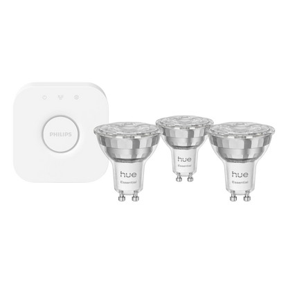 Philips Hue White and Color Ambiance-startpakke med Bridge og 3 stk. GU10 LED-spots.
