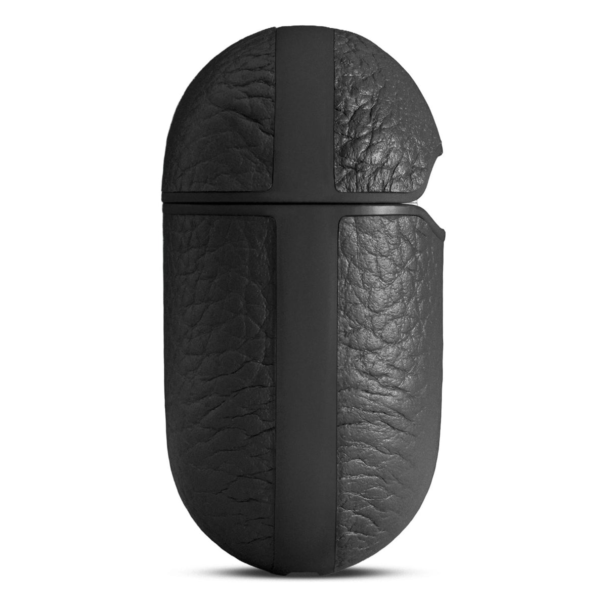 Woolnut læderetui til AirPods 5, sort fuldkornet læder med en lodret, mat stribe i midten.