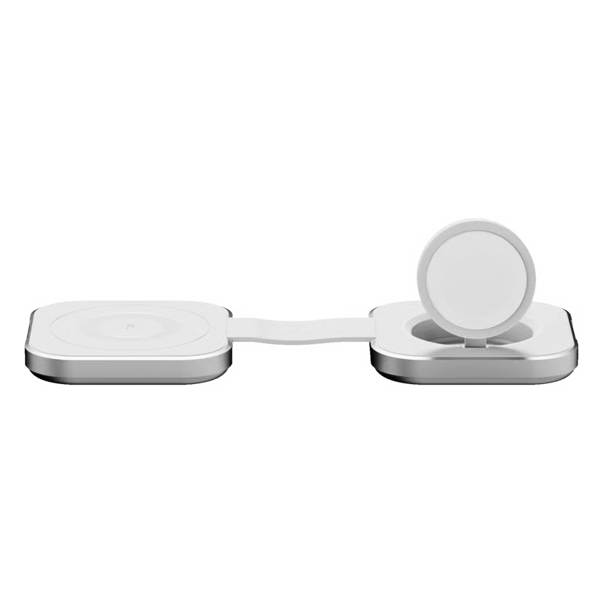 Linq 2-i-1 sammenklappelig trådløs MagSafe-oplader til iPhone, Apple Watch og AirPods med rundt magnetmodul til uret.