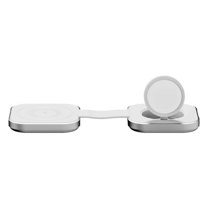 Linq 2-i-1 sammenklappelig trådløs MagSafe-oplader til iPhone, Apple Watch og AirPods med rundt magnetmodul til uret.