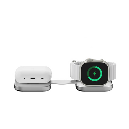 Linq 2-i-1 sammenklappelig trådløs MagSafe-oplader til iPhone, Apple Watch og AirPods med opladningsstation til øretelefoner og ur.