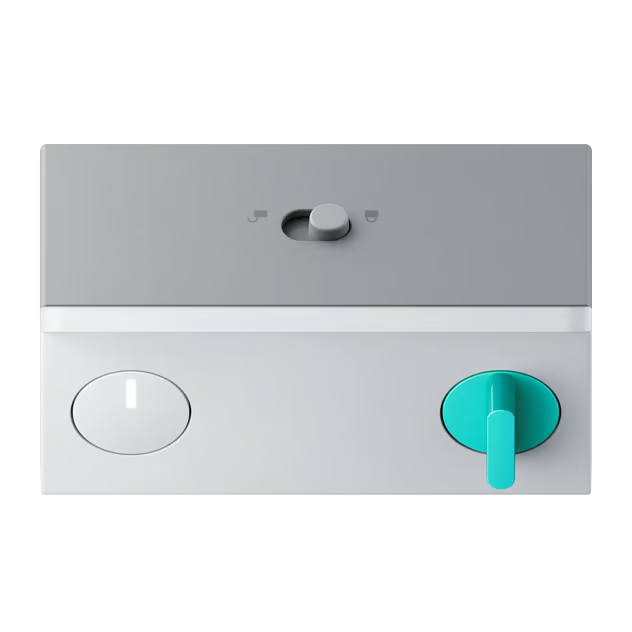 Nothing CMF Speaker M – bærbar Bluetooth-højttaler i hvid med skyder på toppen, rund tænd/sluk-knap og turkis drejeknap.
