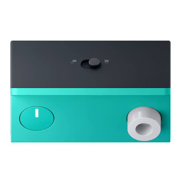 Turquoise CMF Speaker M – bærbar Bluetooth-højttaler med lydstyrkehjul, skydekontakt og tænd/sluk-knap.