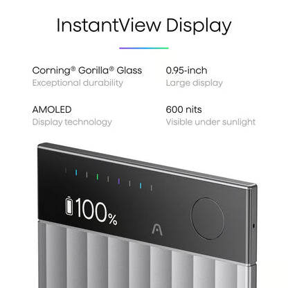 Sort, rektangulær PLAUD Note Pro AI-diktafon med 0,95″ AMOLED-skærm, 100  batteriindikator og Gorilla Glass.