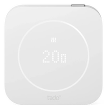 Tado° trådløs temperatursensor X (2. generation), hvid, firkantet med afrundede hjørner, viser 20 grader.