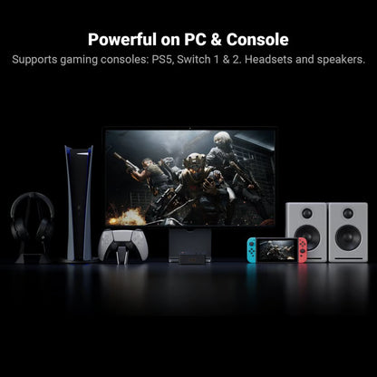 Fosi Audio C3 gaming-lydkort og DAC med indbygget hovedtelefonforstærker til computerskærm, konsol og højttalere.