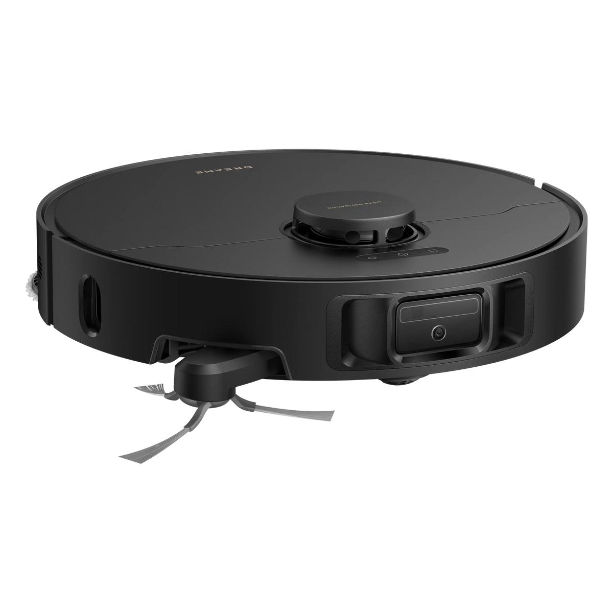 Sort Dreame L50 Ultra AE robotstøvsuger med LiDAR-sensor, frontkamera, sidebørste og kraftig sugeevne.