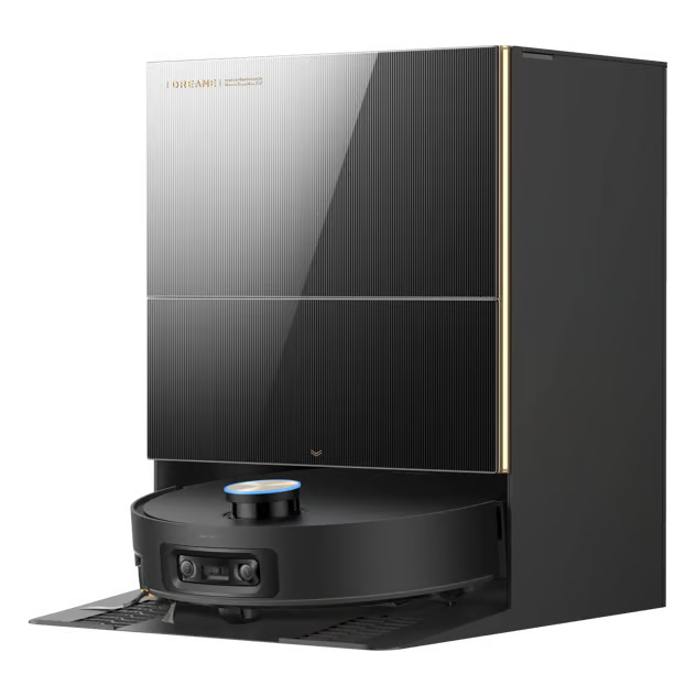 Dreame X60 Pro Ultra – komplet robotstøvsuger med moppe og ProLeap-system i sort med ladestation.