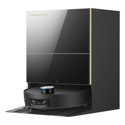 Dreame X60 Pro Ultra – komplet robotstøvsuger med moppe og ProLeap-system i sort med ladestation.