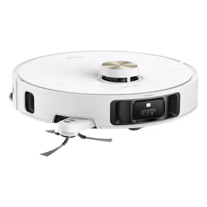 Dreame L50s Pro Ultra robotstøvsuger, hvid, med udtrækkelig roterende moppe og AI-sensormodul foran.