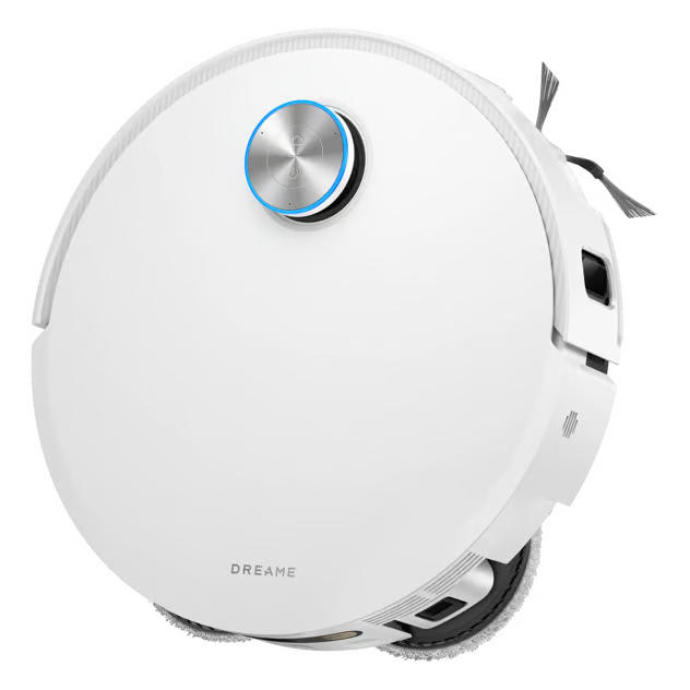 Hvid Dreame X60 Pro Ultra komplet robotstøvsuger med moppe, blå sensor, sidebørster og ProLeap-system.
