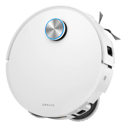 Hvid Dreame X60 Pro Ultra komplet robotstøvsuger med moppe, blå sensor, sidebørster og ProLeap-system.