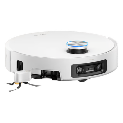 Hvid Dreame X60 Pro Ultra Komplet robotstøvsuger med udtrækkelig sidebørste, ProLeap-system og navigationssensor.