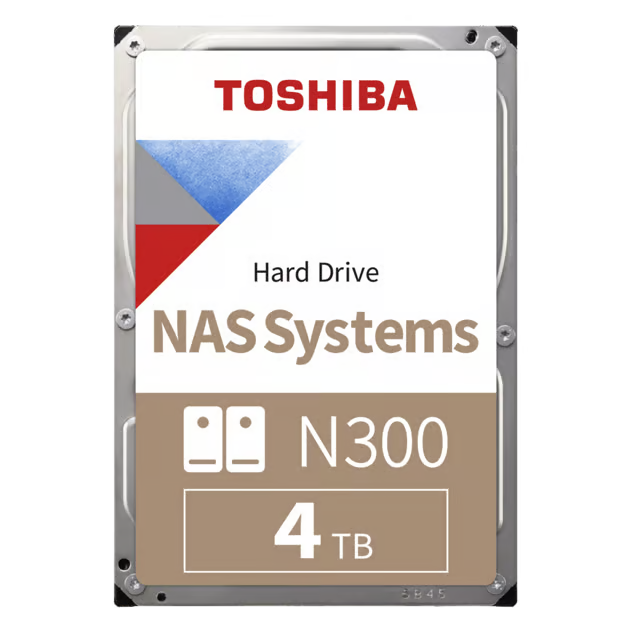 Toshiba N300 NAS-harddisk 4 TB 3,5″ SATA III 7.200 omdr./min., bulk, med 4 TB kapacitetsmærkat.