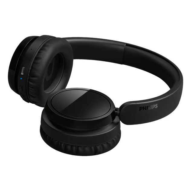 Philips 5000-serien trådløse over-ear-hovedtelefoner med Bluetooth 5.3, opladningsport og statuslampe på ørekoppen.