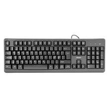 Plexgear MK101 sorterer trådbundet fuld størrelse QWERTY-tastatur med numerisk tastatur og hvide tegn USB-A til Windows.