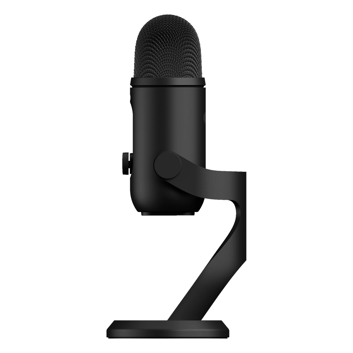 Billede af Logitech G Yeti 2 USB-mikrofon med AI-støjreduktion på stativ, set fra siden.