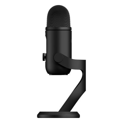 Billede af Logitech G Yeti 2 USB-mikrofon med AI-støjreduktion på stativ, set fra siden.