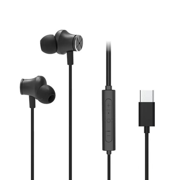 X2O ANC in-ear-høretelefoner, sort, aktiv støjreduktion, 1,2 m kabel, USB-C-stik og fjernbetjening på ledningen.