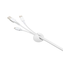 Luxorparts selvklæbende kabelholder hvid til USB-A, Lightning og USB-C ladekabler.