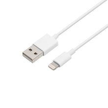 USB-A til Lightning-kabel MFi hvid 0,25 m opladerkabel produktbillede på ensfarvet hvid baggrund.