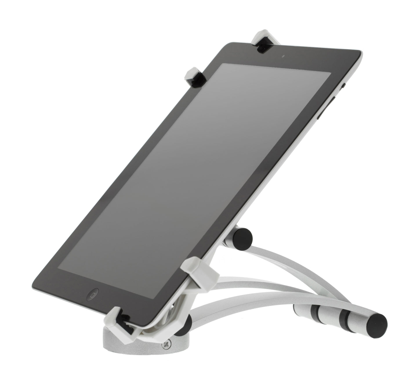 Sort tablet i beslag til 7-10,4" med polstrede greb, der holder enheden sikkert i opret vinkel.