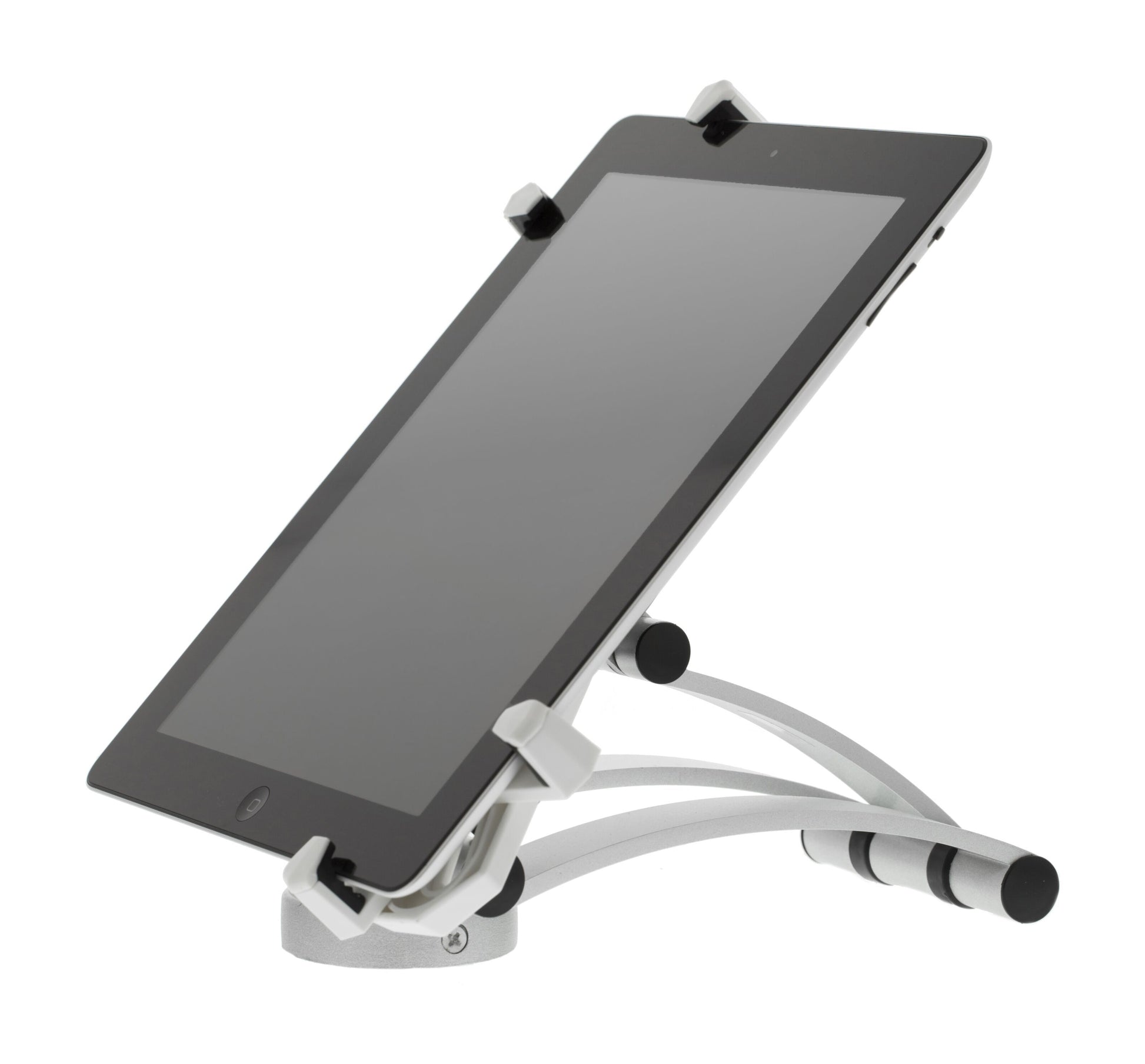 Sort tablet i beslag til 7-10,4" med polstrede greb, der holder enheden sikkert i opret vinkel.