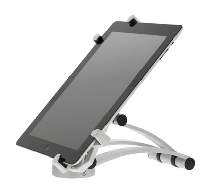 Sort tablet i beslag til 7-10,4" med polstrede greb, der holder enheden sikkert i opret vinkel.