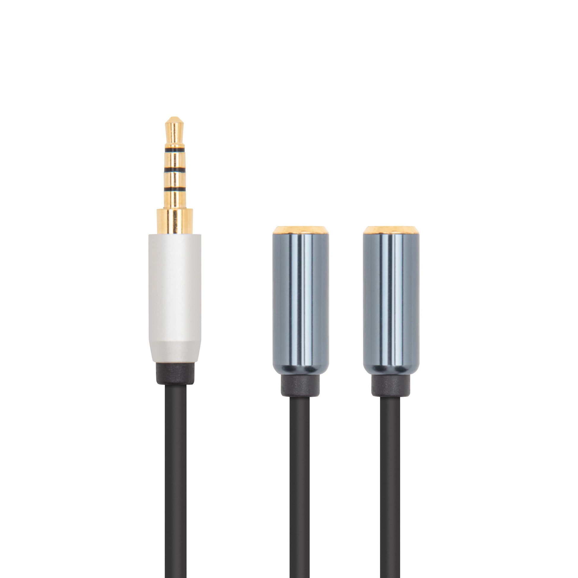 Forgreningskabel 3,5 mm minijack han til 2 x 3,5 mm hun, guldbelagte stik, sort kabel.