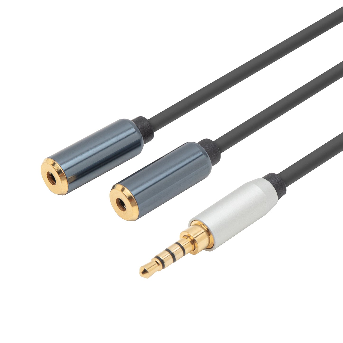 Linocell forgreningskabel 3,5 mm sort med et guldbelagt hanstik og to guldbelagte hunporte.