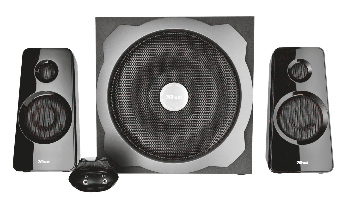 Trust Tytan 2.1 computerhøjttalere sort, stor subwoofer, til satellitter og frontbetjening.