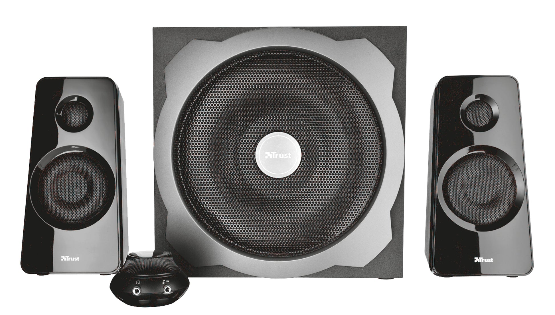 Trust Tytan 2.1 computerhøjttalere sort, stor subwoofer, til satellitter og frontbetjening.