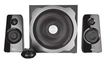 Trust Tytan 2.1 computerhøjttalere sort, stor subwoofer, til satellitter og frontbetjening.