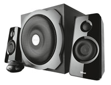 Trust Tytan 2.1 computerhøjttalere sort, til satellitter, central subwoofer, frontbetjening og audioporte.