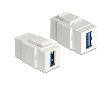Keystone modul USB 3.0 5 Gb/s hvid med blå port, til stik side om side til patchpanel eller vægudtag.