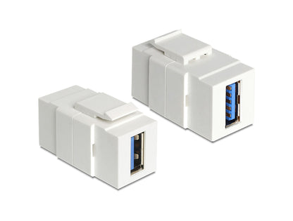Keystone modul USB 3.0 5 Gb/s hvid med blå port, til stik side om side til patchpanel eller vægudtag.