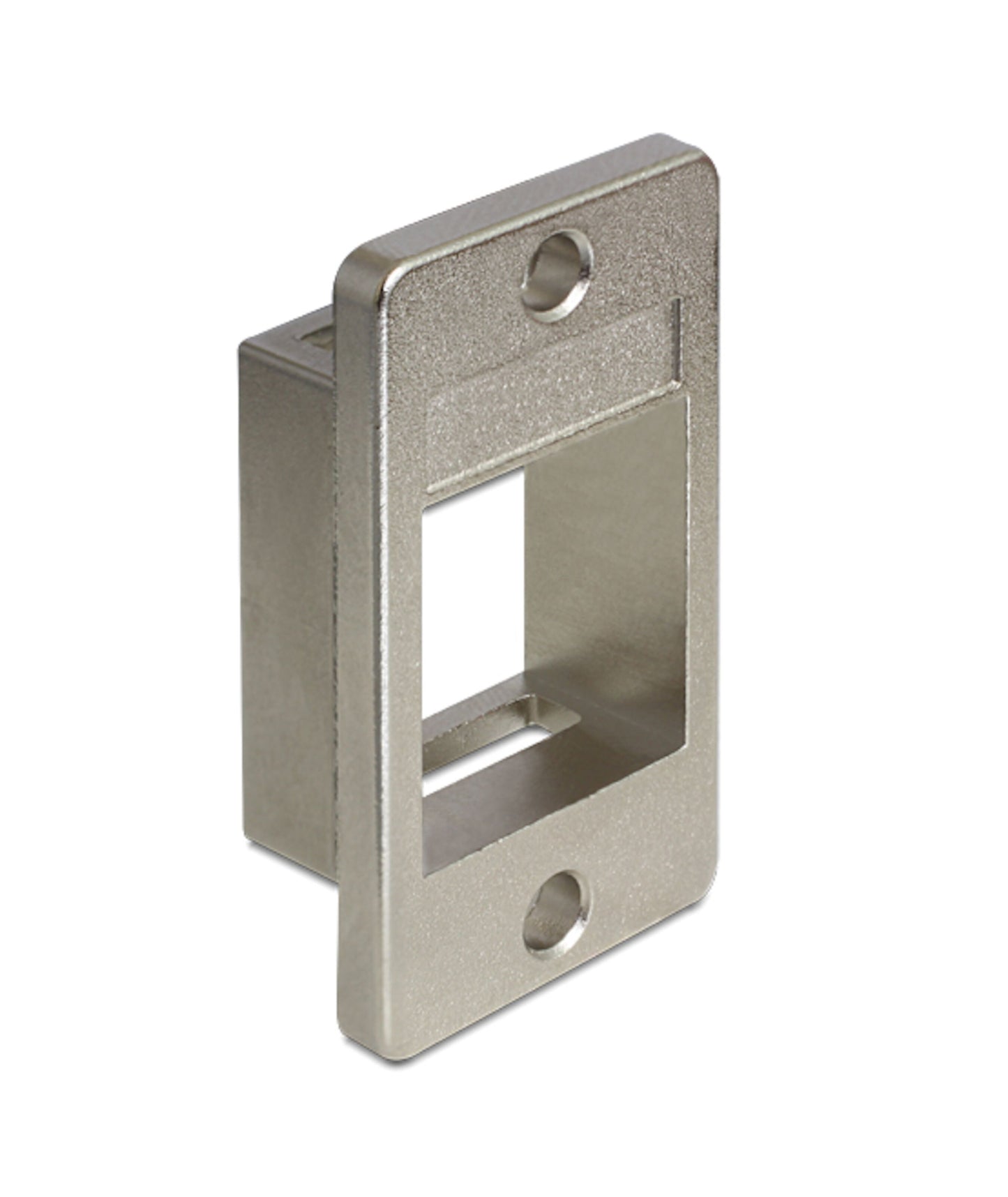 Delock Keystone-holder metal rektangulær frontplade med centralt kvadratisk hul og to skruehuller til panelmontering.