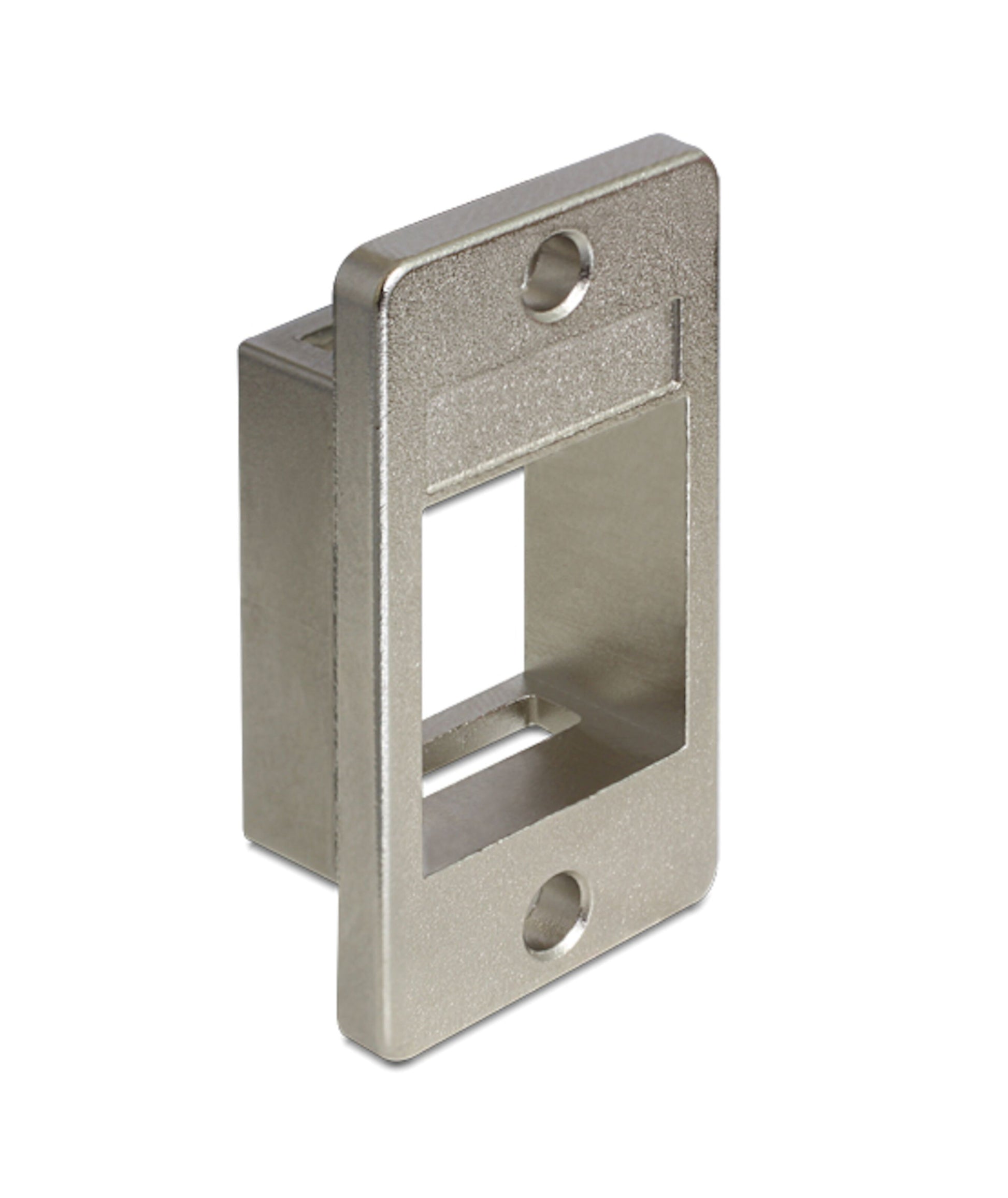 Delock Keystone-holder metal rektangulær frontplade med centralt kvadratisk hul og to skruehuller til panelmontering.