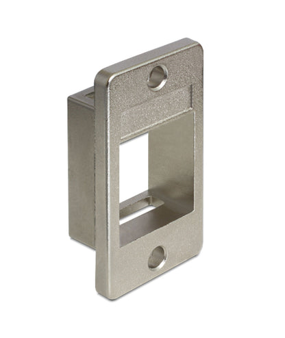 Delock Keystone-holder metal rektangulær frontplade med centralt kvadratisk hul og to skruehuller til panelmontering.