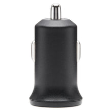 Mini USB-biloplader 2,4A sort med sølvfarvet metalspids, frontvendt vinkel.