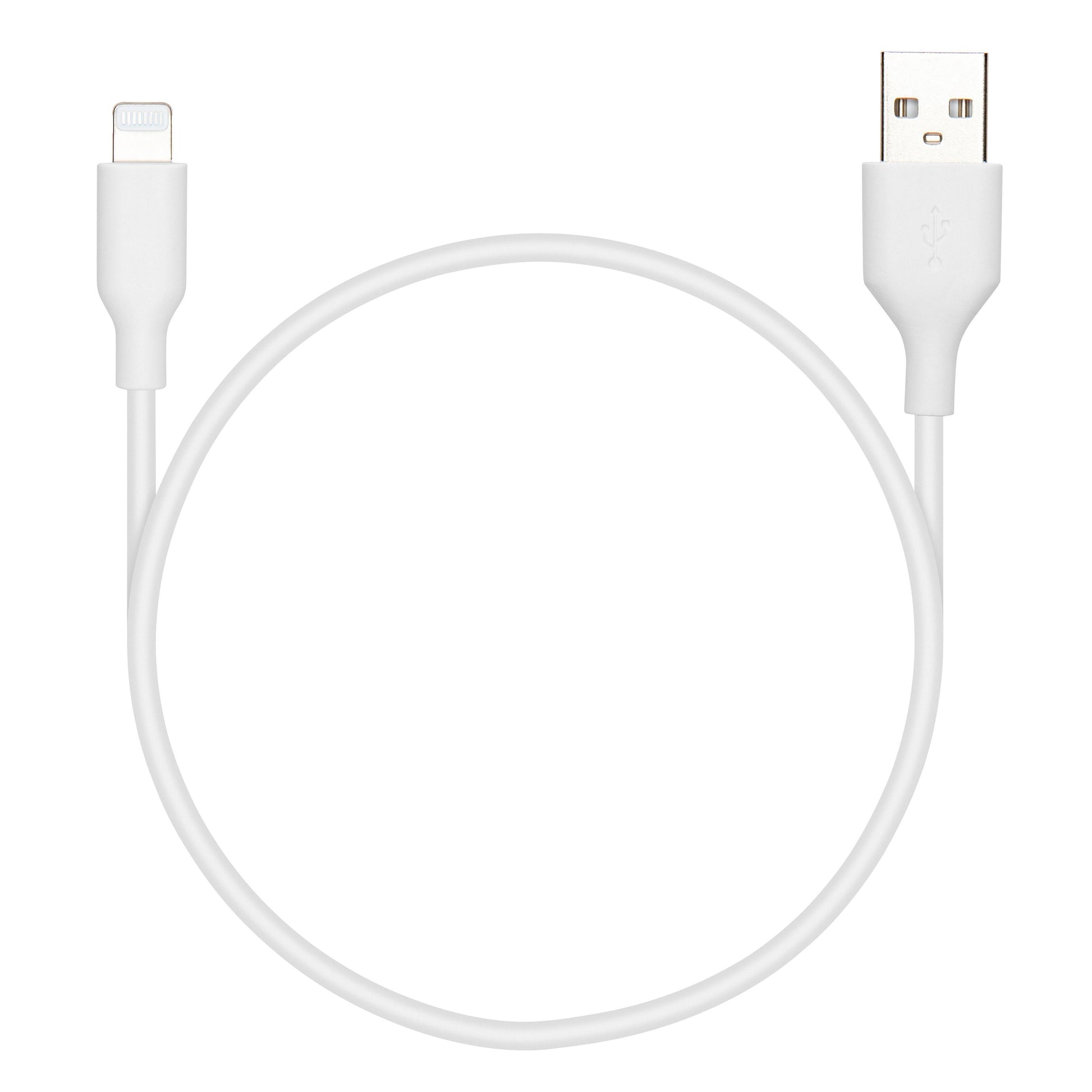 USB-A til Lightning-kabel, MFi-certificeret, 0,5 m, hvid, USB-A stik ene ende og Apple Lightning-stik anden ende.