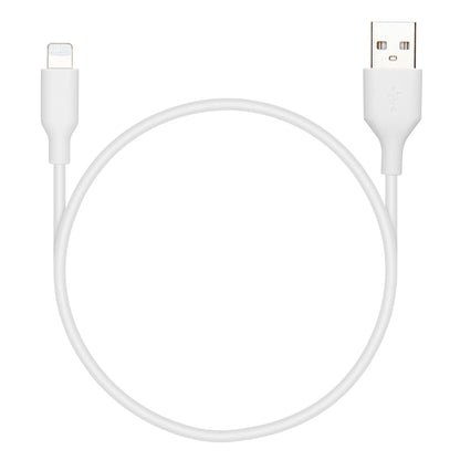 USB-A til Lightning-kabel, MFi-certificeret, 0,5 m, hvid, USB-A stik ene ende og Apple Lightning-stik anden ende.