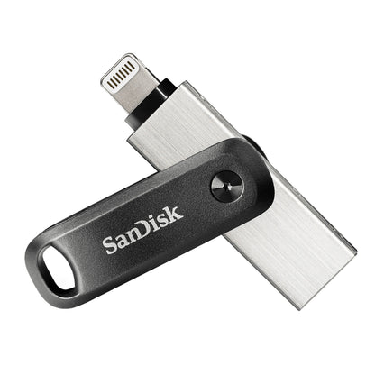 Sandisk iXpand Go 256GB USB-nøgle med USB- og Lightning-stik til ekstra lager til computer og Apple-enheder.