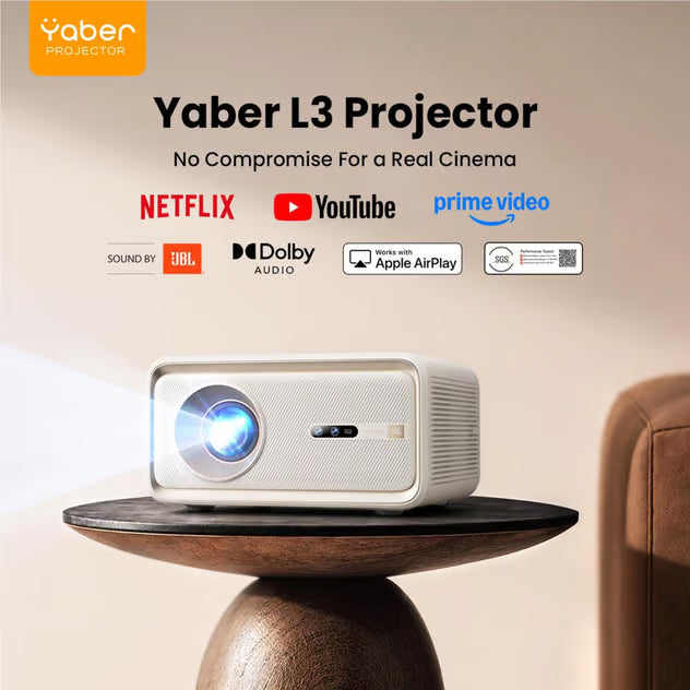 Yaber L3 Full HD-projektor, 1.200 ANSI-lumen, VIDAA OS, JBL-højttalere, Lunar Rock, med Netflix, YouTube og Prime.