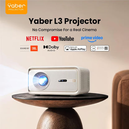Yaber L3 Full HD-projektor, 1.200 ANSI-lumen, VIDAA OS, JBL-højttalere, Lunar Rock, med Netflix, YouTube og Prime.