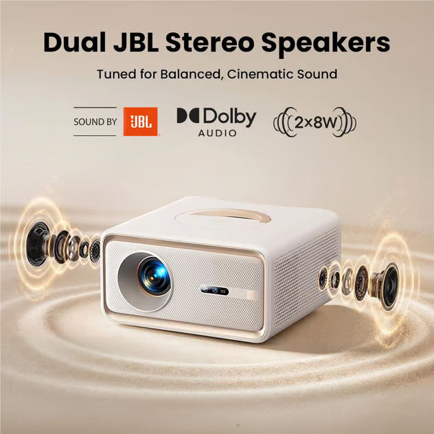 Yaber L3 Full HD-projektor, 1200 ANSI-lumen, VIDAA OS, JBL-højttalere, Dolby Audio, farve: Lunar Rock.