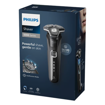 Philips barbermaskine, serie 5000, model S5898/35, sort, med tre fleksible hoveder, i emballage.