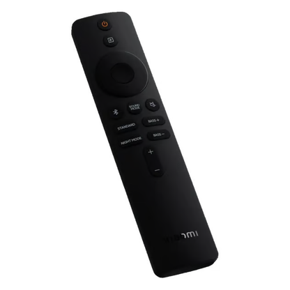Xiaomi Soundbar Pro 2.0, 84 W, Dolby Audio, HDMI eARC, sort soundbar og fjernbetjening med knapper til lydstyring.