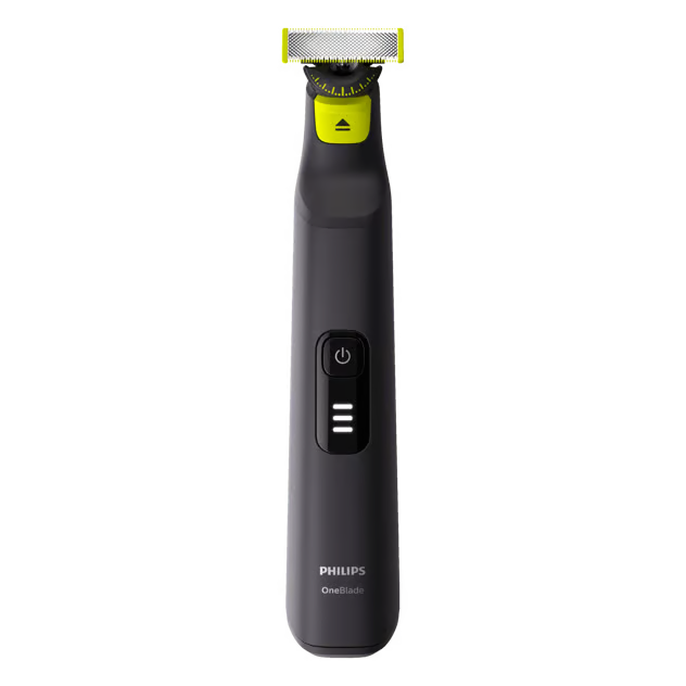 Philips OneBlade Pro 360 QP6542/15 trimmer i sort og limegrøn med justerbart skær og LED-batteriindikator.